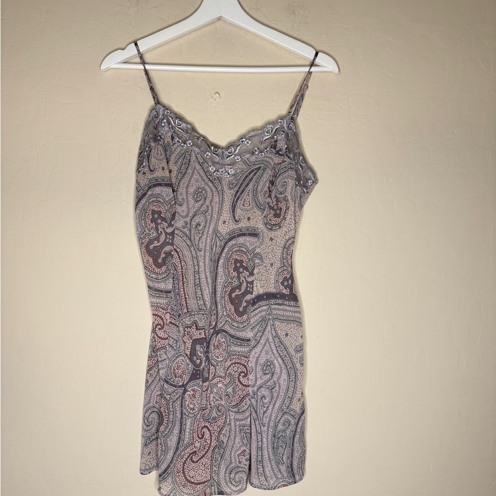 Victoria's Secret Paisley Chiffon Mini Babydoll Slip Dress Lingerie Pink Lace Sm